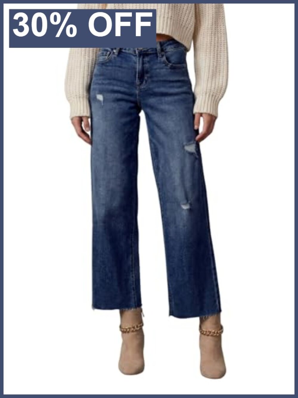 Wide Leg Baggy Jeans, High Rise Cotton Stretch Denim Pants